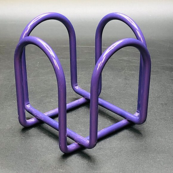Vintage 90s Purple Enamel Metal Wire Square Notepad Holder Office Accessory - Picture 2 of 10